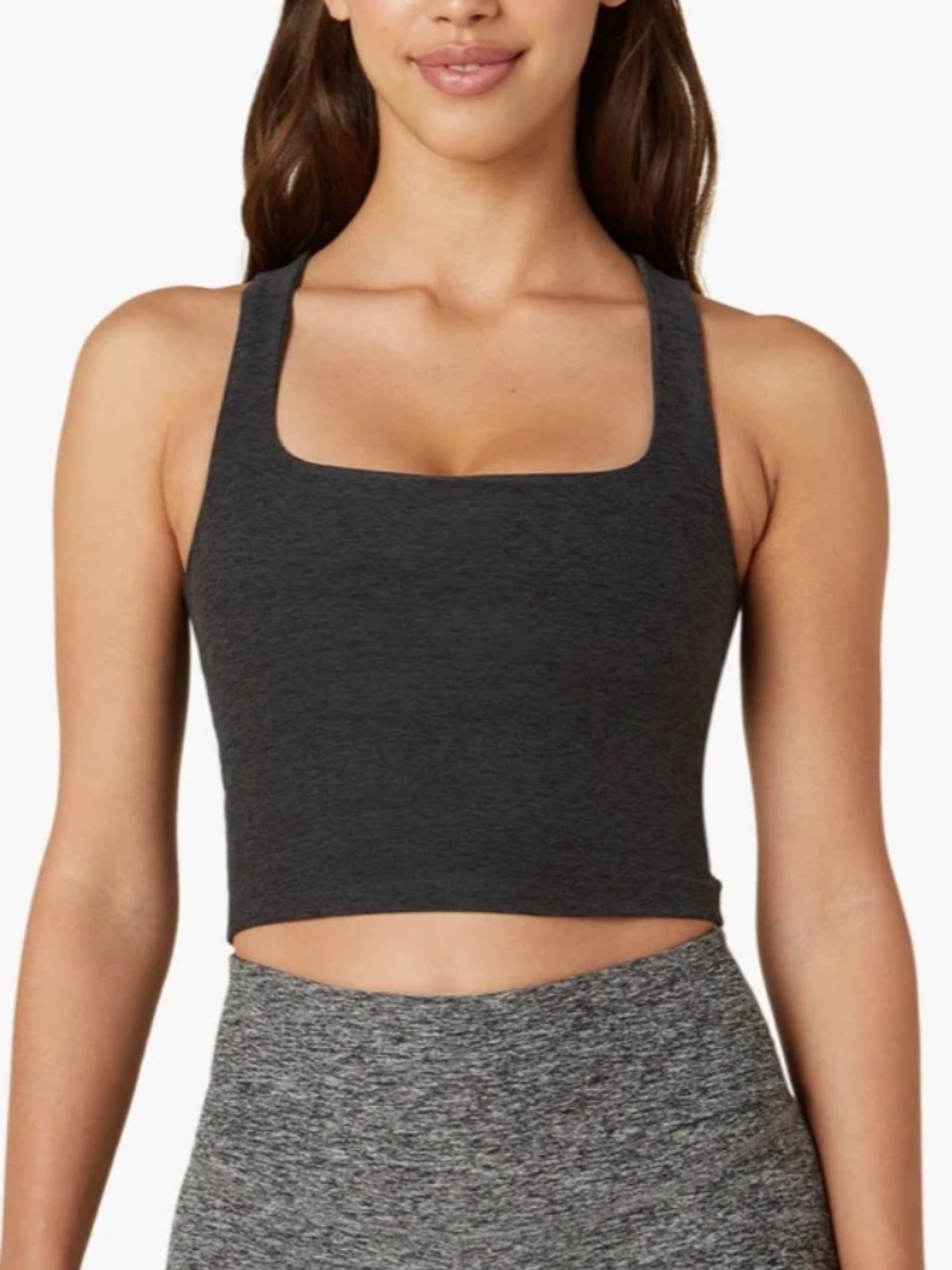 Beyond Yoga SPACEDYE Square Neck Cropped Tank Sports Bra LARGE Charcoal Black